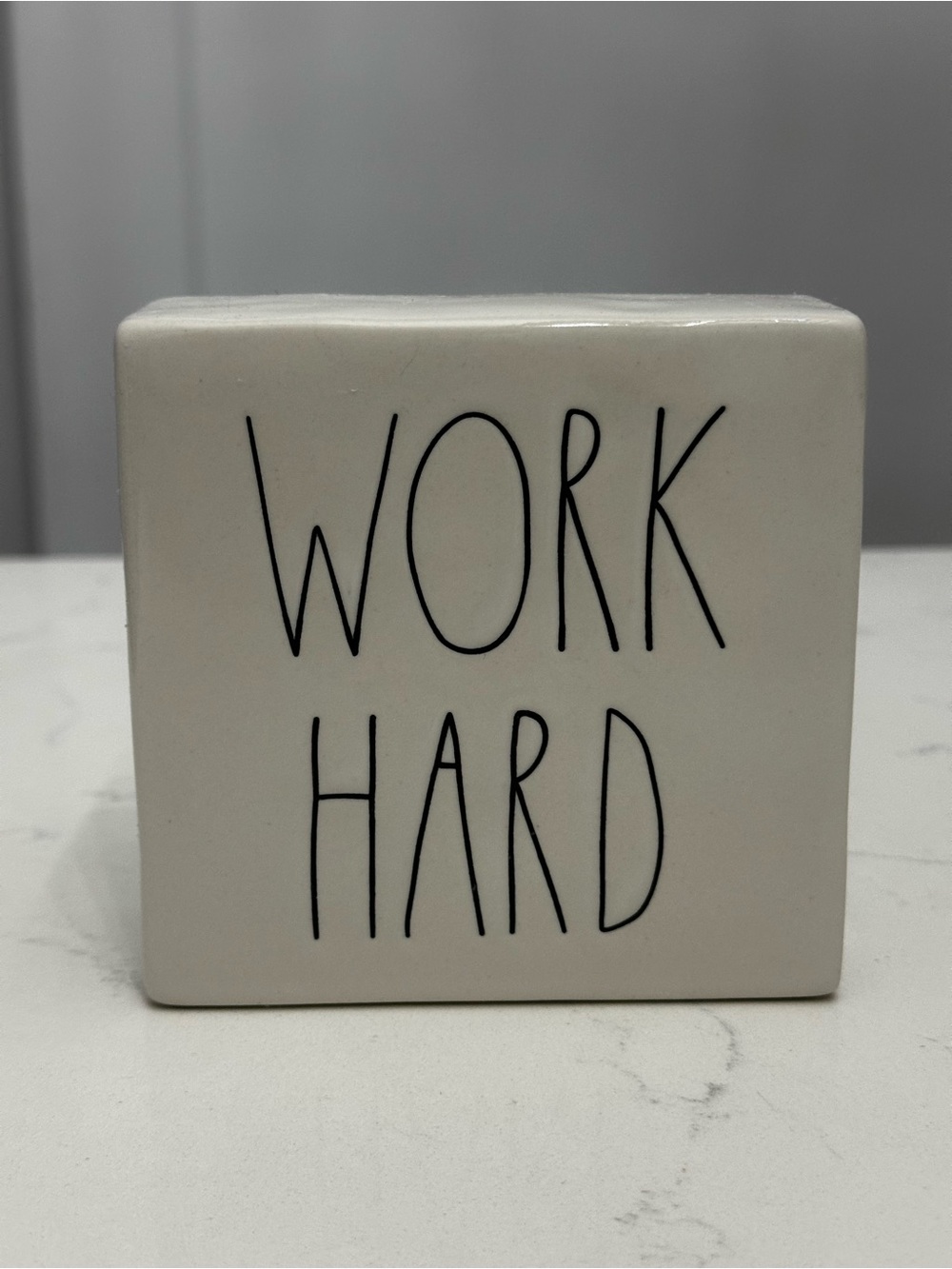 Rae Dunn WORK HARD / BE BRAVE Double-Sided Ceramic Decor